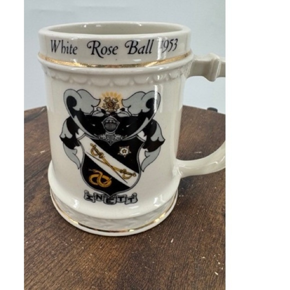 Vintage 1953 Sigma Nu White Rose Ball Fraternity Stein Argosy Ceramics Mug